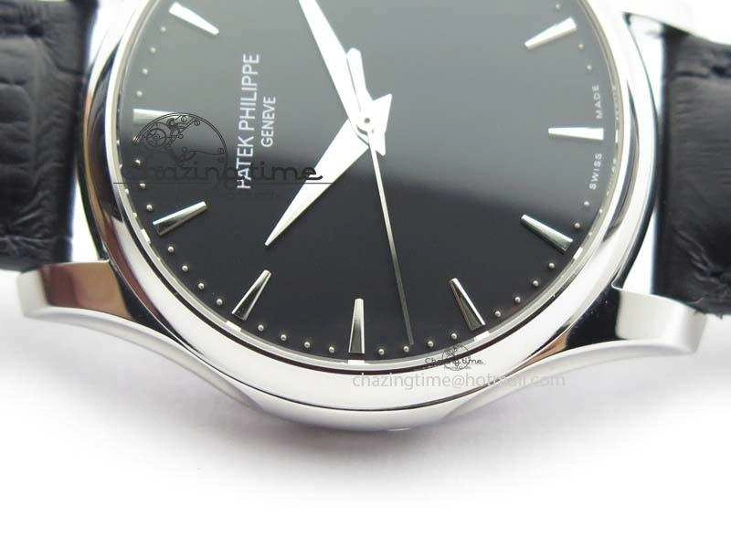 Calatrava 5227 SS Bp-Maker Black Dial On Black Leather Strap MIYOTA 9015 PP324CS