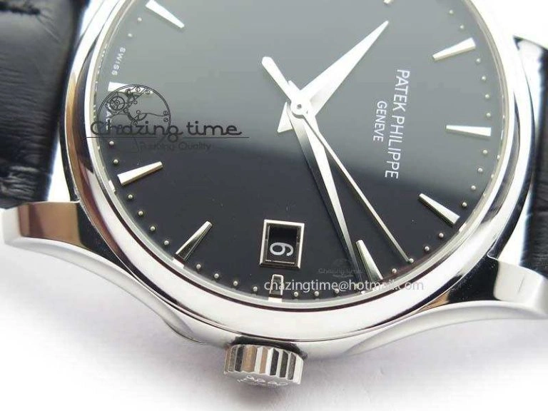 Calatrava 5227 SS Bp-Maker Black Dial On Black Leather Strap MIYOTA 9015 PP324CS