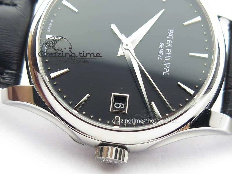 Calatrava 5227 SS Bp-Maker Black Dial On Black Leather Strap MIYOTA 9015 PP324CS