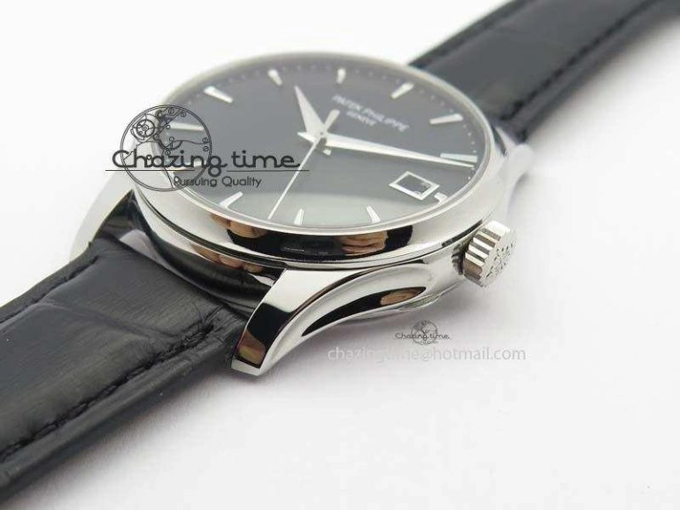 Calatrava 5227 SS Bp-Maker Black Dial On Black Leather Strap MIYOTA 9015 PP324CS