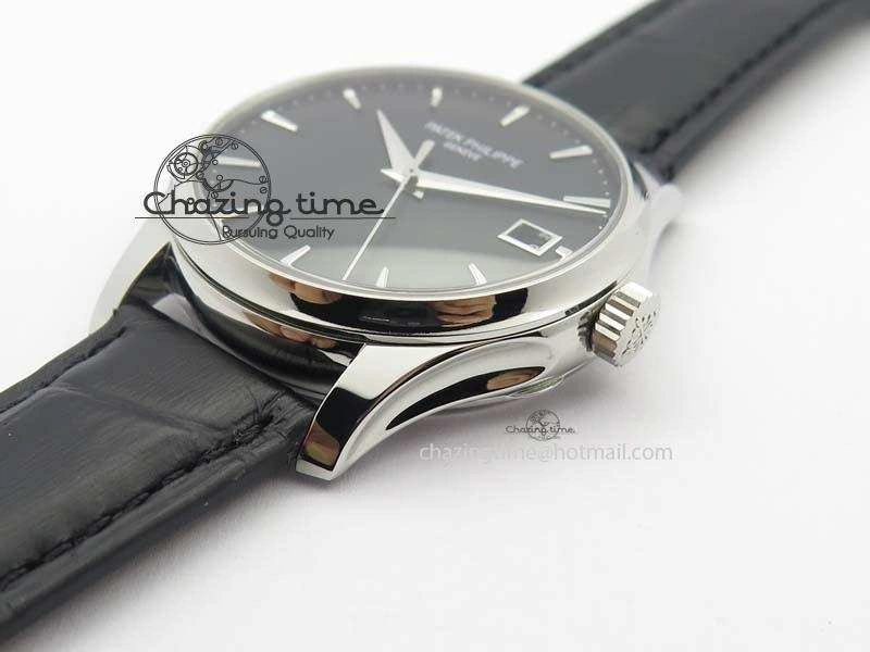 Calatrava 5227 SS Bp-Maker Black Dial On Black Leather Strap MIYOTA 9015 PP324CS