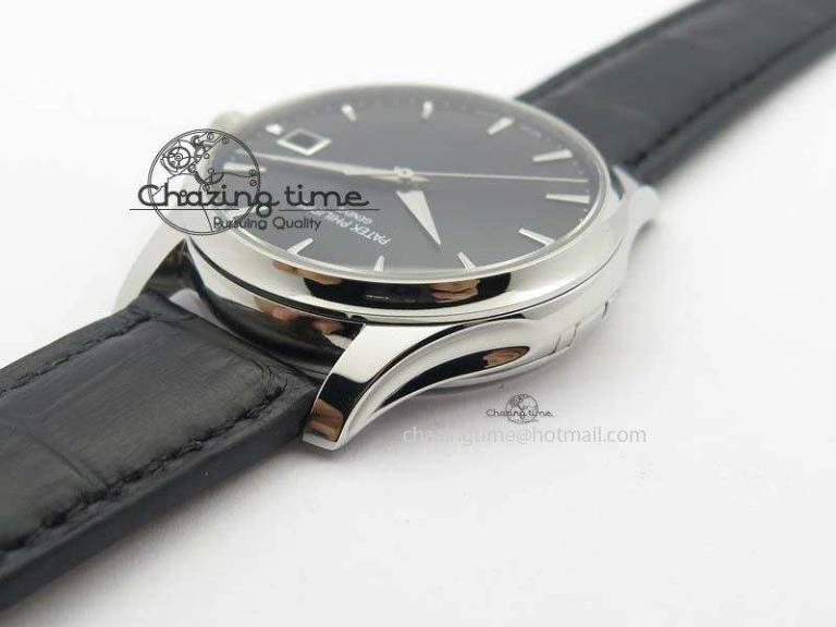 Calatrava 5227 SS Bp-Maker Black Dial On Black Leather Strap MIYOTA 9015 PP324CS