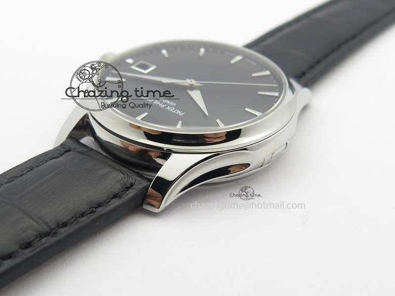 Calatrava 5227 SS Bp-Maker Black Dial On Black Leather Strap MIYOTA 9015 PP324CS