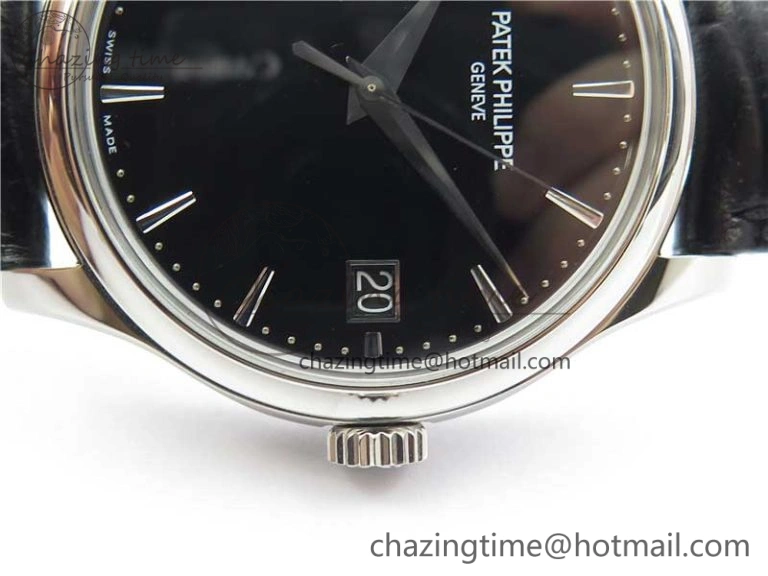 Calatrava 5227 SS ZF 1:1 Best Edition Black Dial on Black Leather Strap 324CS (Free box)