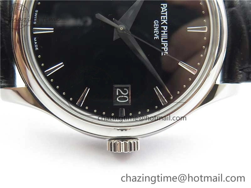 Calatrava 5227 SS ZF 1:1 Best Edition Black Dial on Black Leather Strap 324CS (Free box)