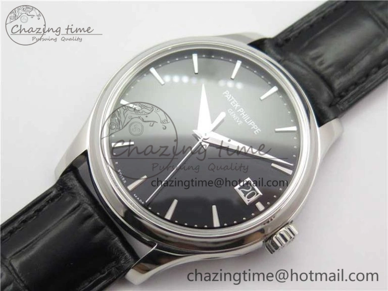 Calatrava 5227 SS ZF 1:1 Best Edition Black Dial on Black Leather Strap 324CS (Free box)