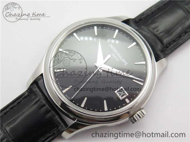 Calatrava 5227 SS ZF 1:1 Best Edition Black Dial on Black Leather Strap 324CS (Free box)