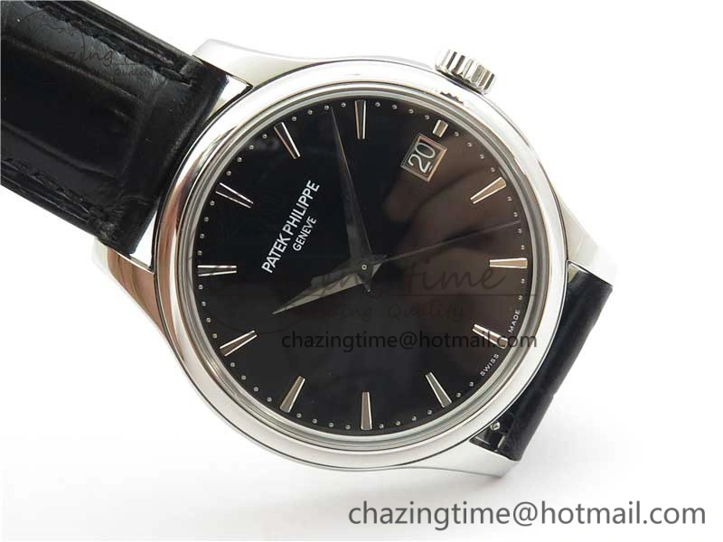 Calatrava 5227 SS ZF 1:1 Best Edition Black Dial on Black Leather Strap 324CS (Free box)