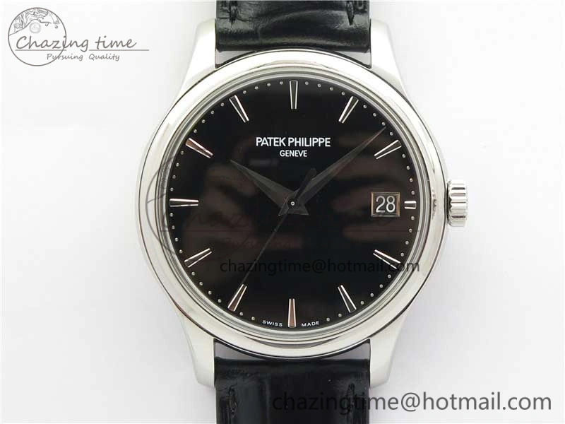 Calatrava 5227 SS ZF 1:1 Best Edition Black Dial on Black Leather Strap 324CS (Free box)