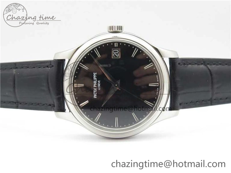 Calatrava 5227 SS ZF 1:1 Best Edition Black Dial on Black Leather Strap 324CS (Free box)