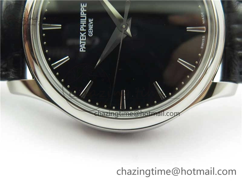 Calatrava 5227 SS ZF 1:1 Best Edition Black Dial on Black Leather Strap 324CS (Free box)