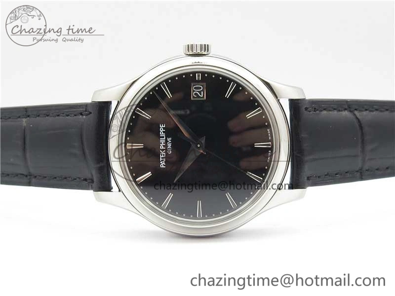 Calatrava 5227 SS ZF 1:1 Best Edition Black Dial on Black Leather Strap 324CS (Free box)