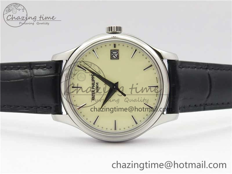 Calatrava 5227 SS ZF 1:1 Best Edition Ivory Dial on Black Leather Strap 324CS