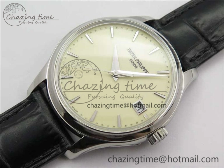 Calatrava 5227 SS ZF 1:1 Best Edition Ivory Dial on Black Leather Strap 324CS