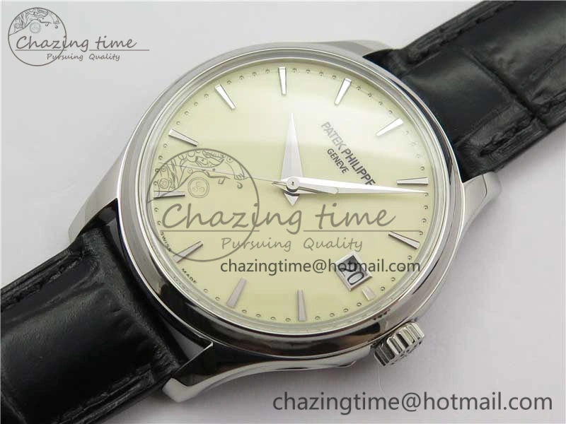 Calatrava 5227 SS ZF 1:1 Best Edition Ivory Dial on Black Leather Strap 324CS