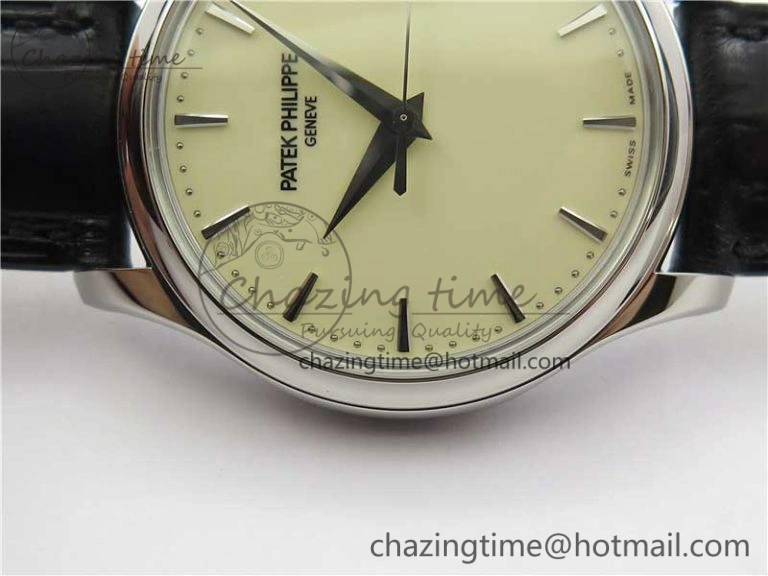 Calatrava 5227 SS ZF 1:1 Best Edition Ivory Dial on Black Leather Strap 324CS