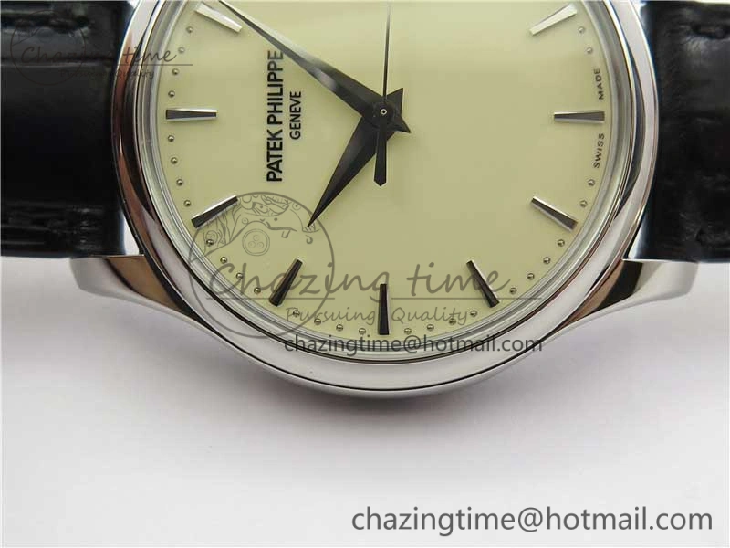 Calatrava 5227 SS ZF 1:1 Best Edition Ivory Dial on Black Leather Strap 324CS