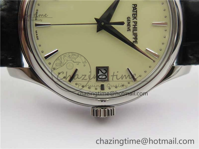 Calatrava 5227 SS ZF 1:1 Best Edition Ivory Dial on Black Leather Strap 324CS