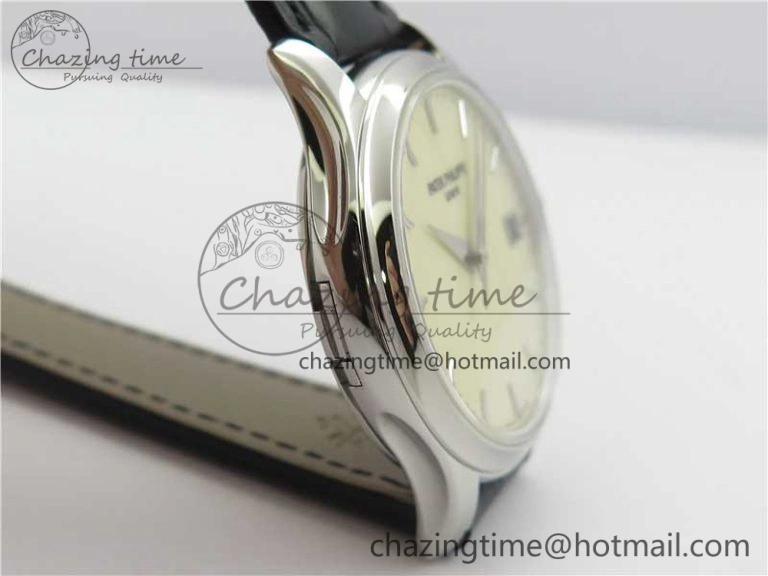 Calatrava 5227 SS ZF 1:1 Best Edition Ivory Dial on Black Leather Strap 324CS