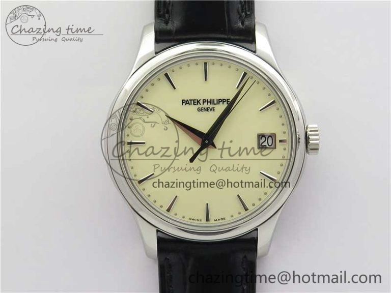 Calatrava 5227 SS ZF 1:1 Best Edition Ivory Dial on Black Leather Strap 324CS