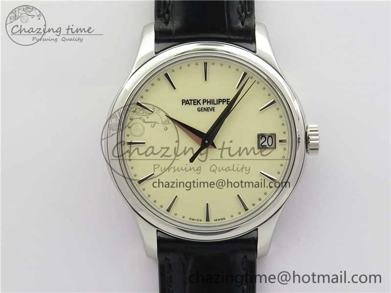 Calatrava 5227 SS ZF 1:1 Best Edition Ivory Dial on Black Leather Strap 324CS