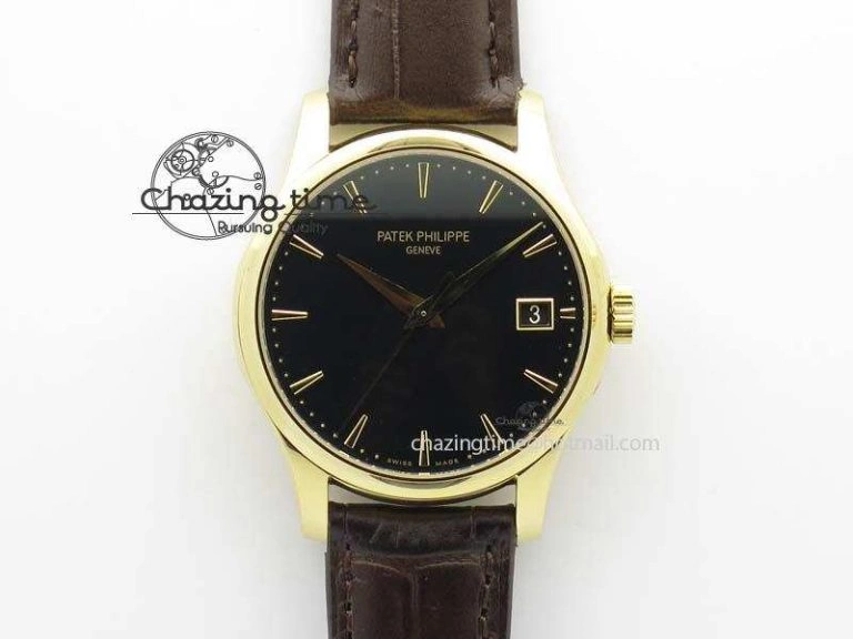 Calatrava 5227 YG Bp-Maker Black Dial On Brown Leather Strap MIYOTA 9015 PP324CS