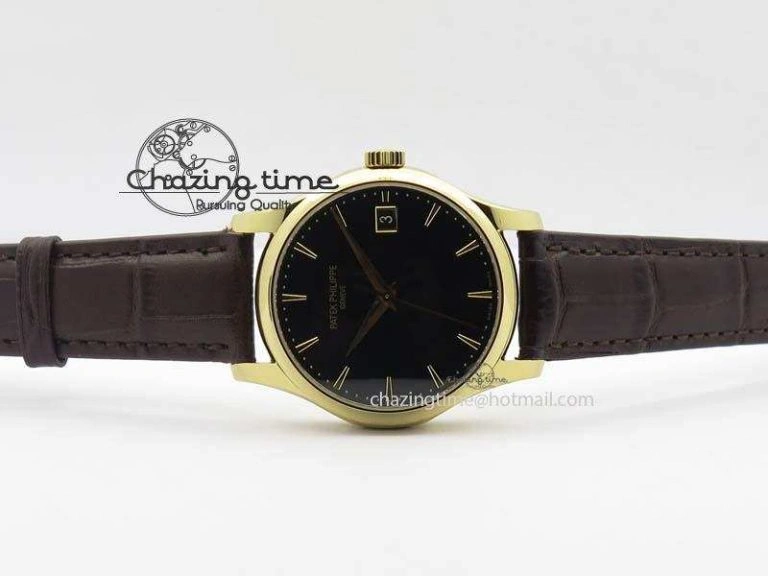 Calatrava 5227 YG Bp-Maker Black Dial On Brown Leather Strap MIYOTA 9015 PP324CS