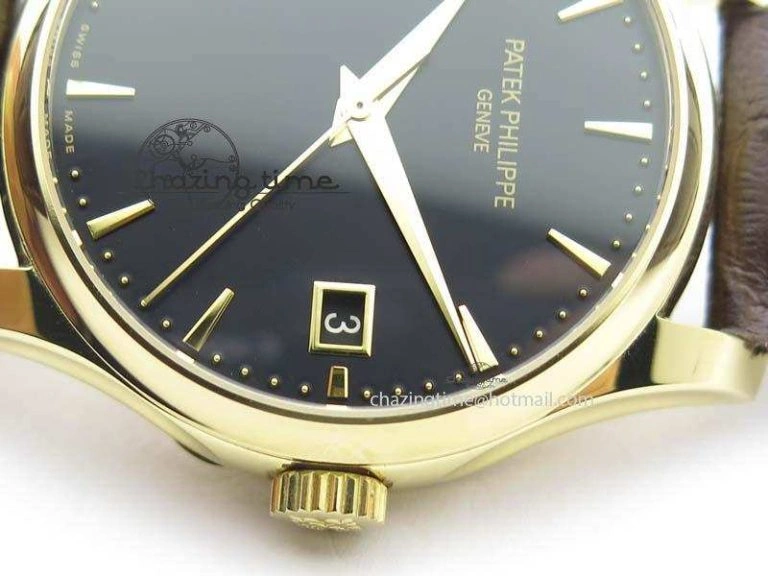 Calatrava 5227 YG Bp-Maker Black Dial On Brown Leather Strap MIYOTA 9015 PP324CS