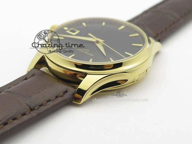 Calatrava 5227 YG Bp-Maker Black Dial On Brown Leather Strap MIYOTA 9015 PP324CS