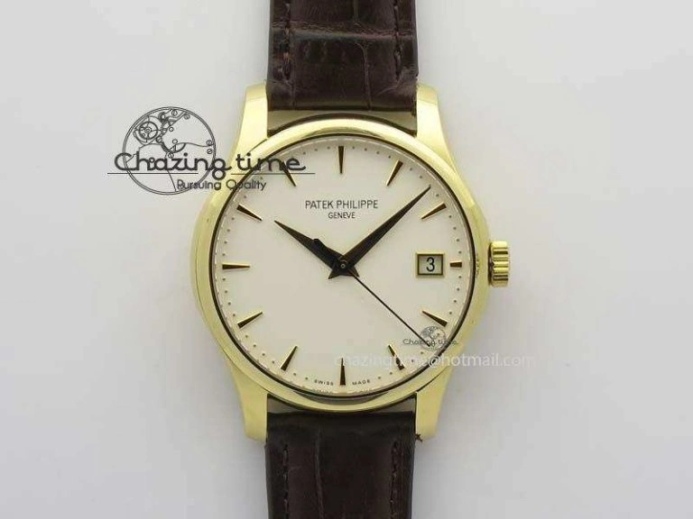 Calatrava 5227 YG Bp-Maker White Dial On Brown Leather Strap MIYOTA 9015 PP324CS