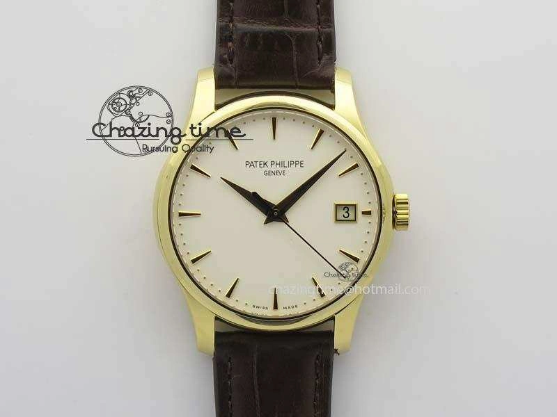 Calatrava 5227 YG Bp-Maker White Dial On Brown Leather Strap MIYOTA 9015 PP324CS