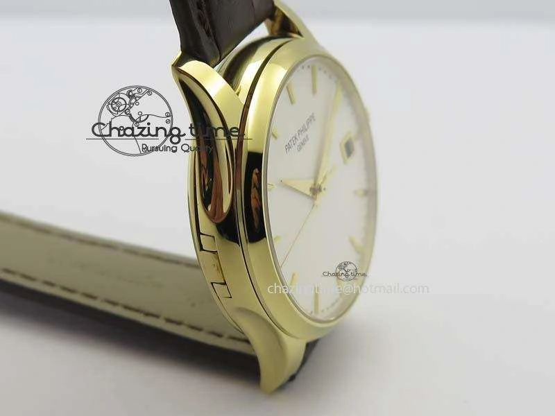Calatrava 5227 YG Bp-Maker White Dial On Brown Leather Strap MIYOTA 9015 PP324CS