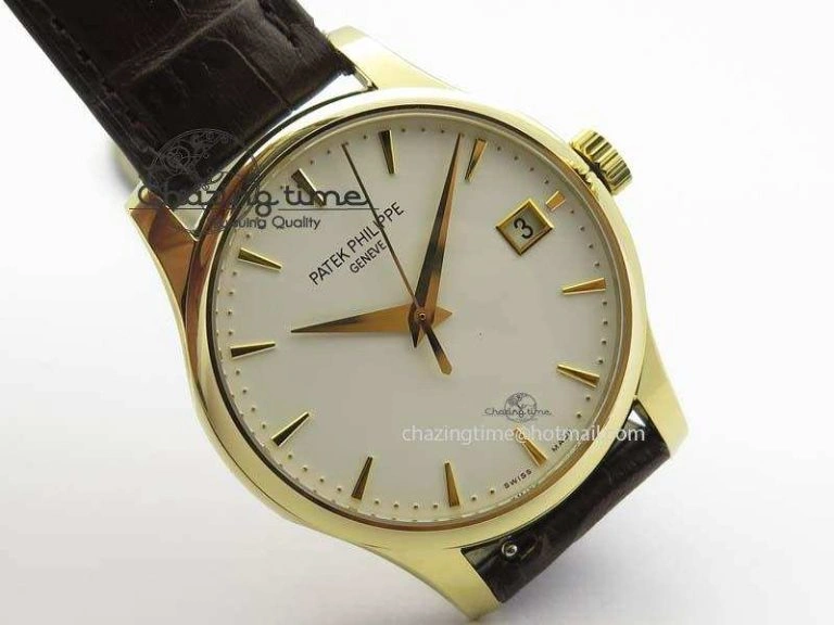 Calatrava 5227 YG Bp-Maker White Dial On Brown Leather Strap MIYOTA 9015 PP324CS