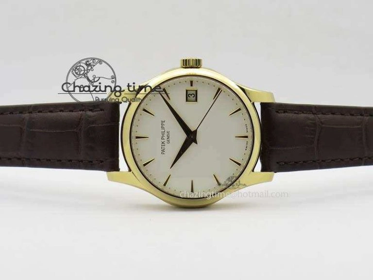 Calatrava 5227 YG Bp-Maker White Dial On Brown Leather Strap MIYOTA 9015 PP324CS