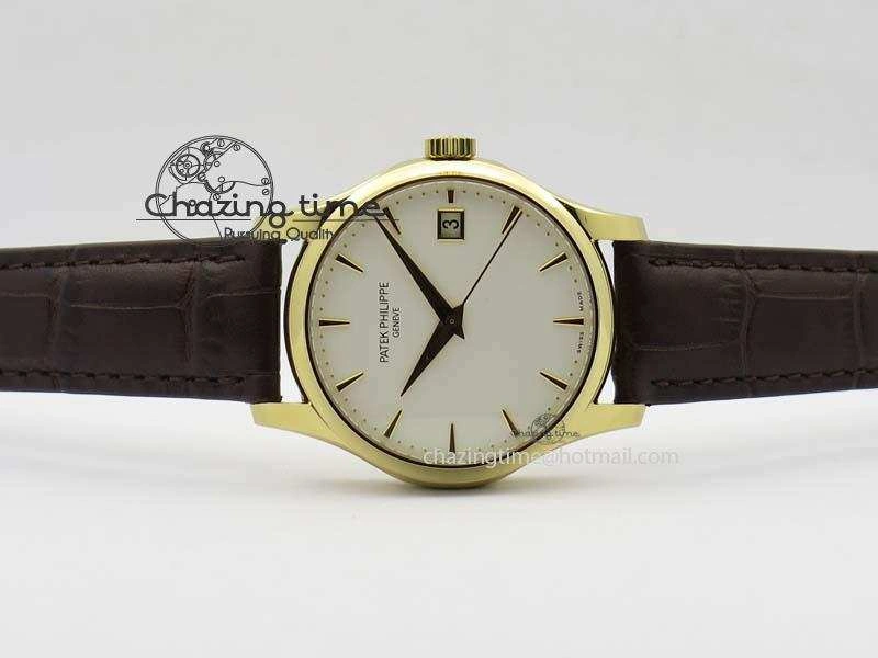Calatrava 5227 YG Bp-Maker White Dial On Brown Leather Strap MIYOTA 9015 PP324CS