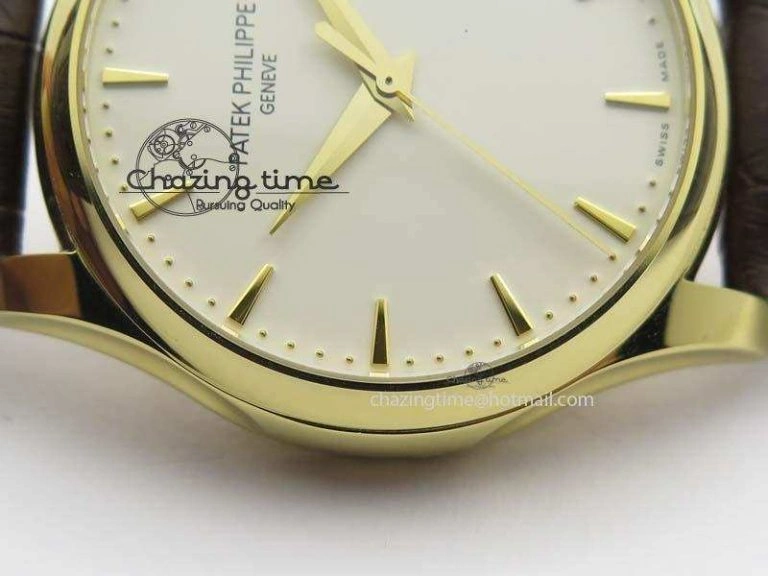 Calatrava 5227 YG Bp-Maker White Dial On Brown Leather Strap MIYOTA 9015 PP324CS