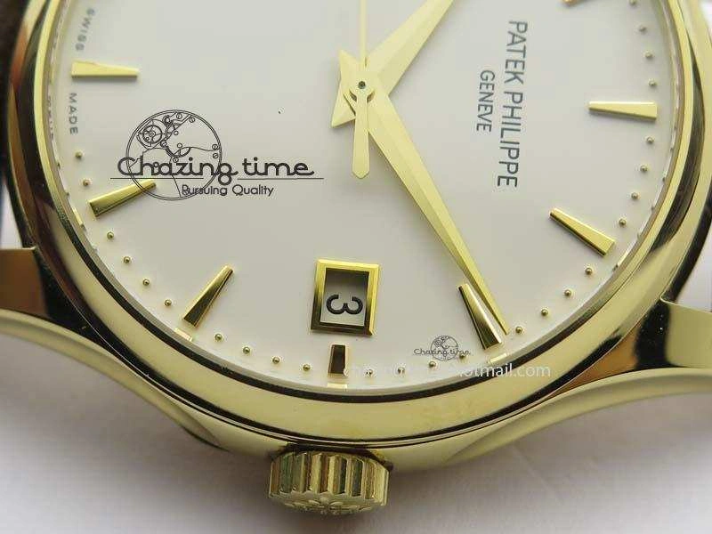 Calatrava 5227 YG Bp-Maker White Dial On Brown Leather Strap MIYOTA 9015 PP324CS