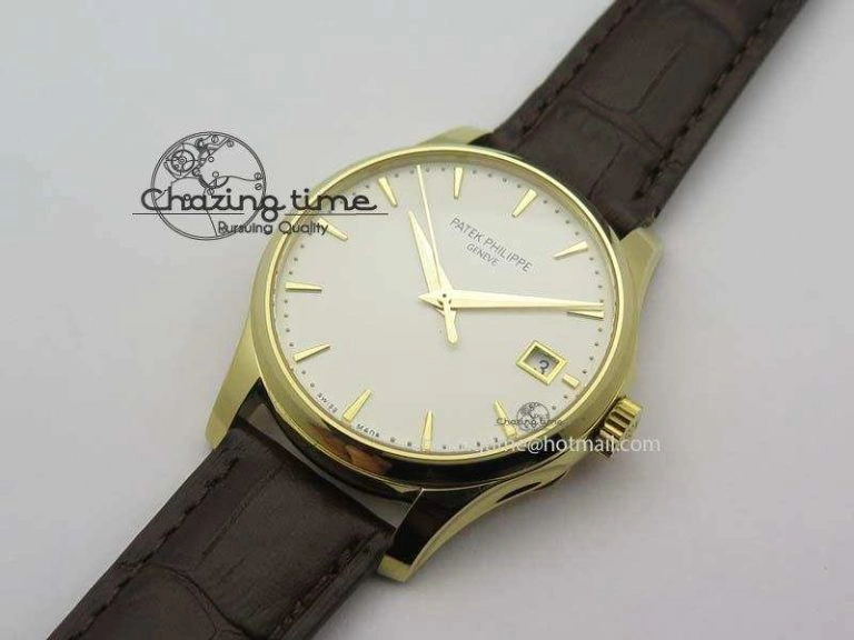 Calatrava 5227 YG Bp-Maker White Dial On Brown Leather Strap MIYOTA 9015 PP324CS
