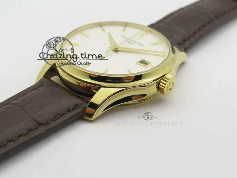 Calatrava 5227 YG Bp-Maker White Dial On Brown Leather Strap MIYOTA 9015 PP324CS