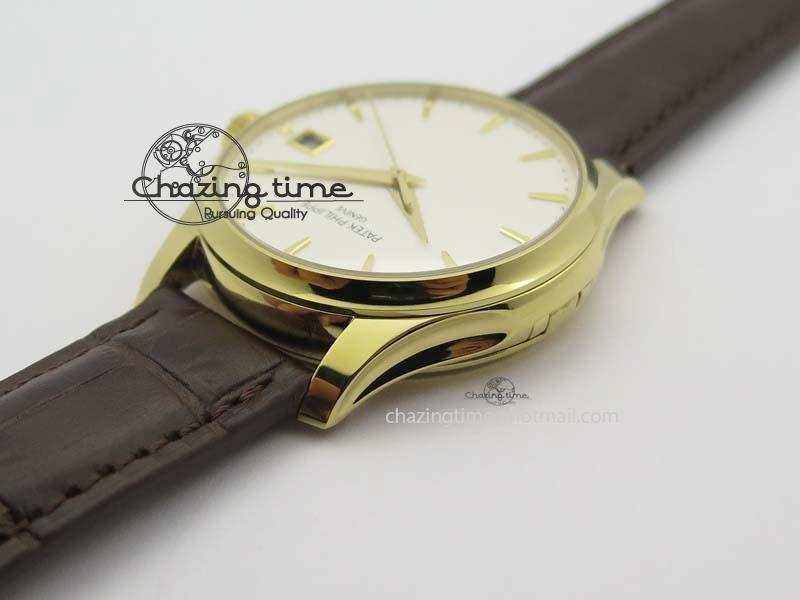 Calatrava 5227 YG Bp-Maker White Dial On Brown Leather Strap MIYOTA 9015 PP324CS
