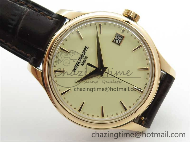 Calatrava 5227R RG ZF 1:1 Best Edition Ivory Dial on Brown Leather Strap A324CS