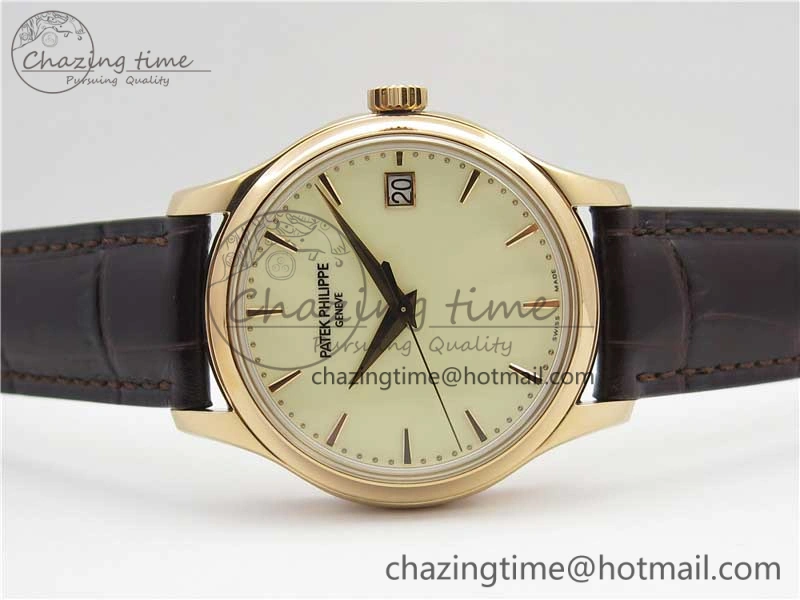 Calatrava 5227R RG ZF 1:1 Best Edition Ivory Dial on Brown Leather Strap A324CS
