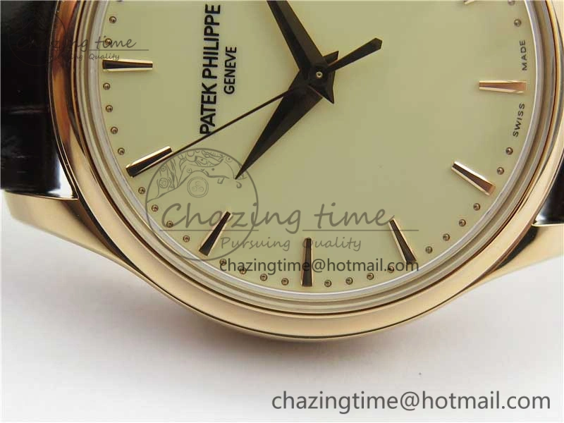 Calatrava 5227R RG ZF 1:1 Best Edition Ivory Dial on Brown Leather Strap A324CS