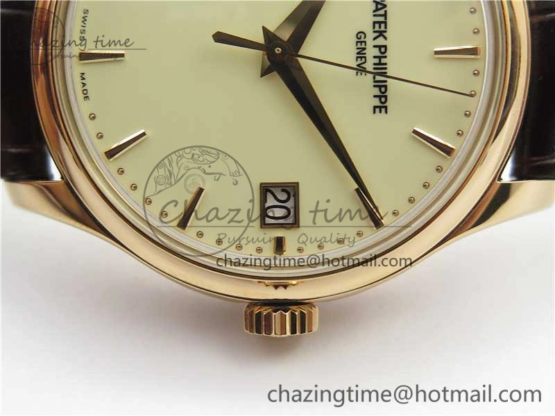 Calatrava 5227R RG ZF 1:1 Best Edition Ivory Dial on Brown Leather Strap A324CS
