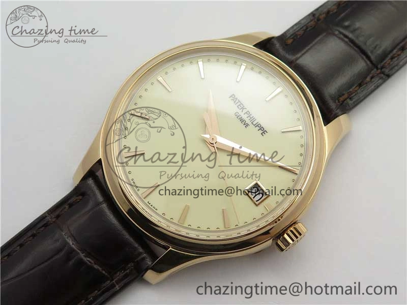 Calatrava 5227R RG ZF 1:1 Best Edition Ivory Dial on Brown Leather Strap A324CS