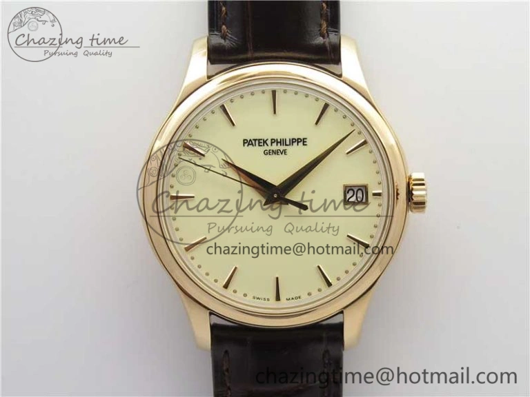Calatrava 5227R RG ZF 1:1 Best Edition Ivory Dial on Brown Leather Strap A324CS