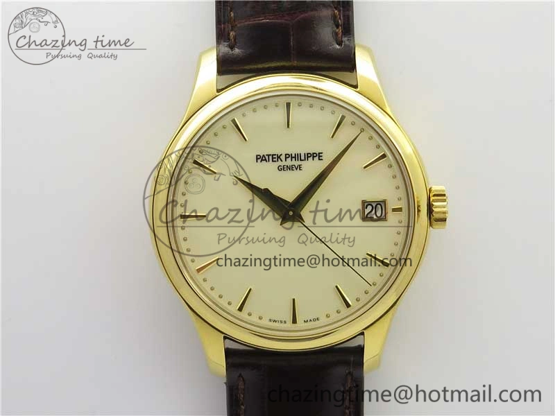 Calatrava 5227R YG ZF 1:1 Best Edition Ivory Dial on Brown Leather Strap A324CS
