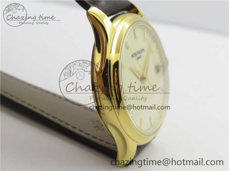 Calatrava 5227R YG ZF 1:1 Best Edition Ivory Dial on Brown Leather Strap A324CS