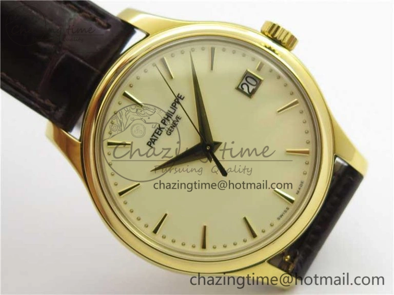 Calatrava 5227R YG ZF 1:1 Best Edition Ivory Dial on Brown Leather Strap A324CS