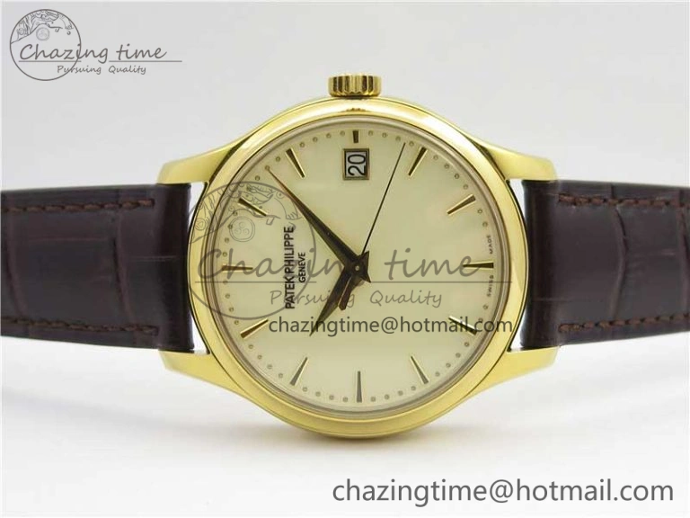 Calatrava 5227R YG ZF 1:1 Best Edition Ivory Dial on Brown Leather Strap A324CS